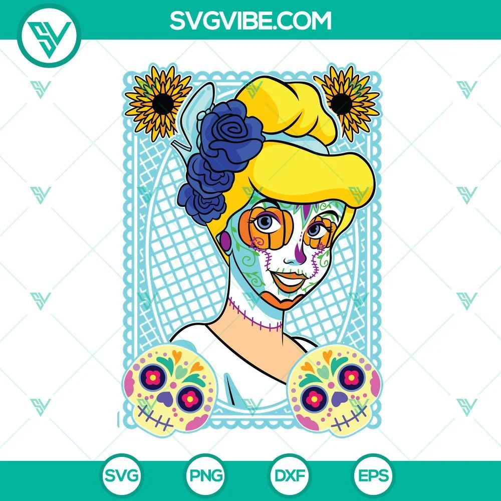 Disney, Skull, SVG Files, Princess Cinderella Sugar Skull SVG Images, Disney 1