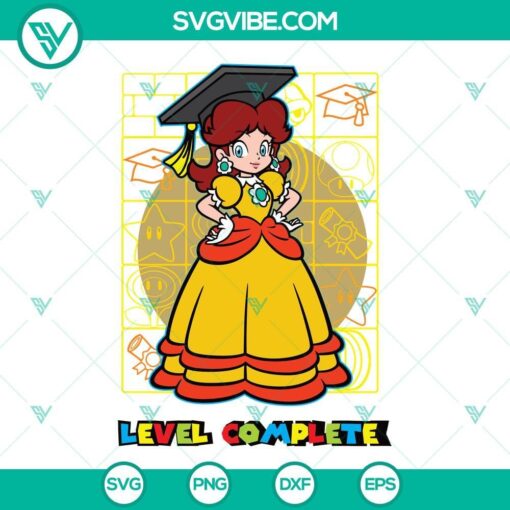 princess daisy level complete graduation svg super mario bros svg nitendo games svg png dxf eps 10 mockup