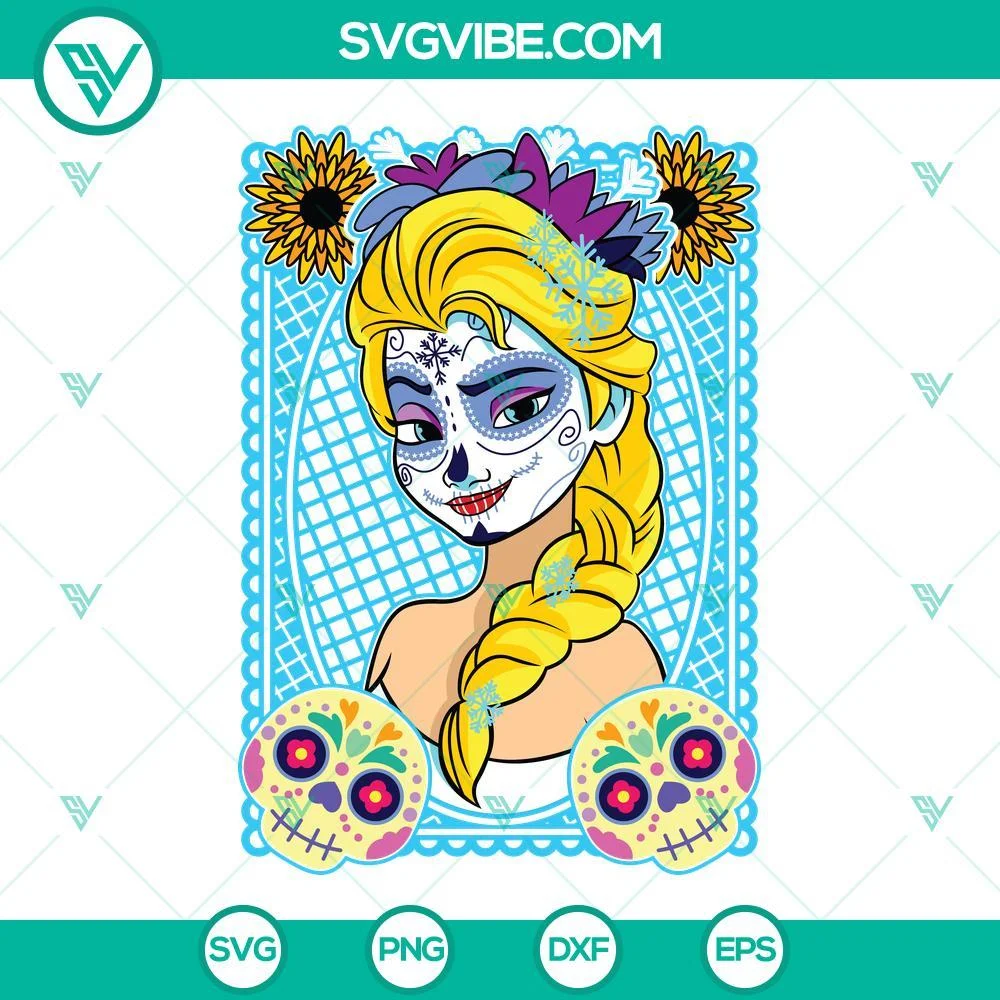 Disney, Skull, SVG Files, Princess Elsa Sugar Skull SVG Files, Disney Princess 1