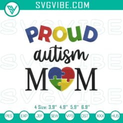 Autism Embroidery Designs, Embroidery Designs, Proud Autism Mom Puzzle Heart 2