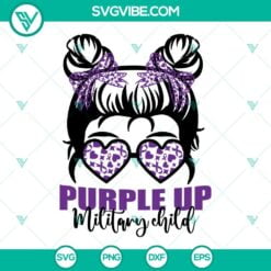 Awareness, SVG Files, Purple Up Military Child SVG Files, Messy Bun Kid Purple 10