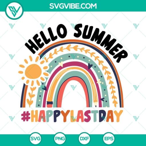 rainbow hello summer happy last day of school svg png dxf eps cut files for cricut silhouette 3 mockup