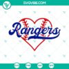 Texas Rangers baseball themed heart SVG images with file formats PNG, DXF, and EPS for digital use.