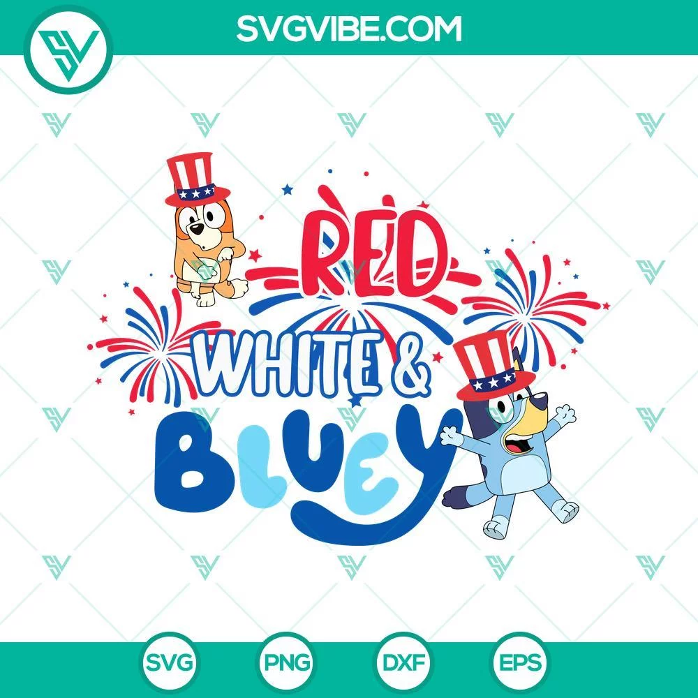 4th Of July, SVG Files, Red White And Bluey SVG File, Bluey And Bingo Dancing 1