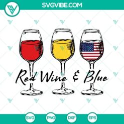 Red Wine And Blue Happy 4th Of July SVG with American wine glasses, patriotic design for Independence Day celebration.