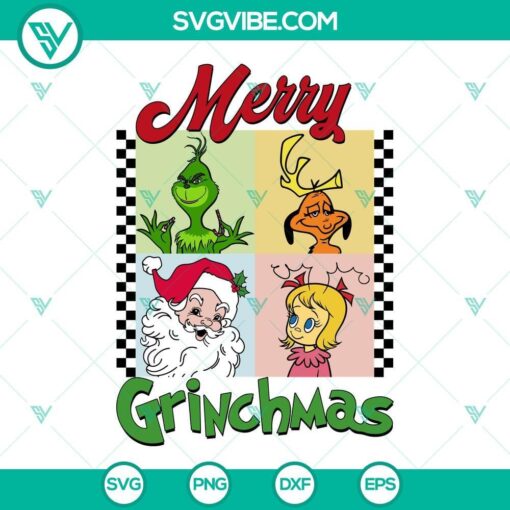 retro christmas merry grinchmas svg santa claus grinch cindy lou who and max dog svg png files 4 mockup