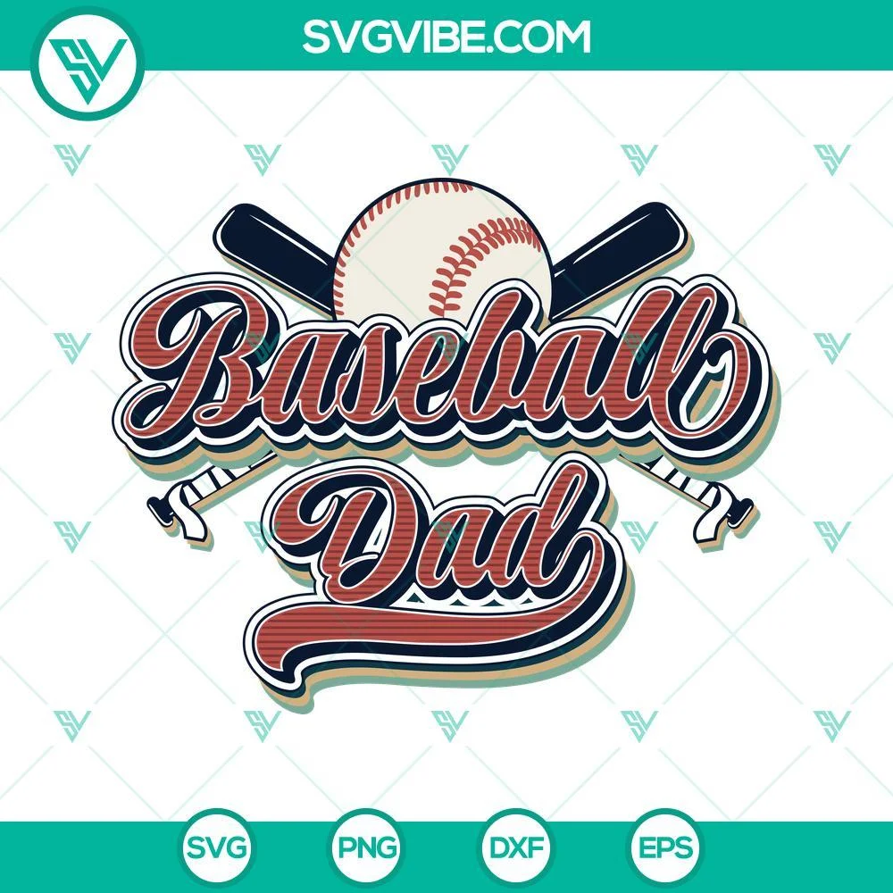 Baseball, Fathers Day, Sports, SVG Files, Retro Vintage Baseball Dad SVG 1