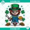 Saint Patrick’s Day Chucky Horror and Lucky Vibes Killer PNG Image with green attire and iconic knife, perfect for spooky holiday designs.