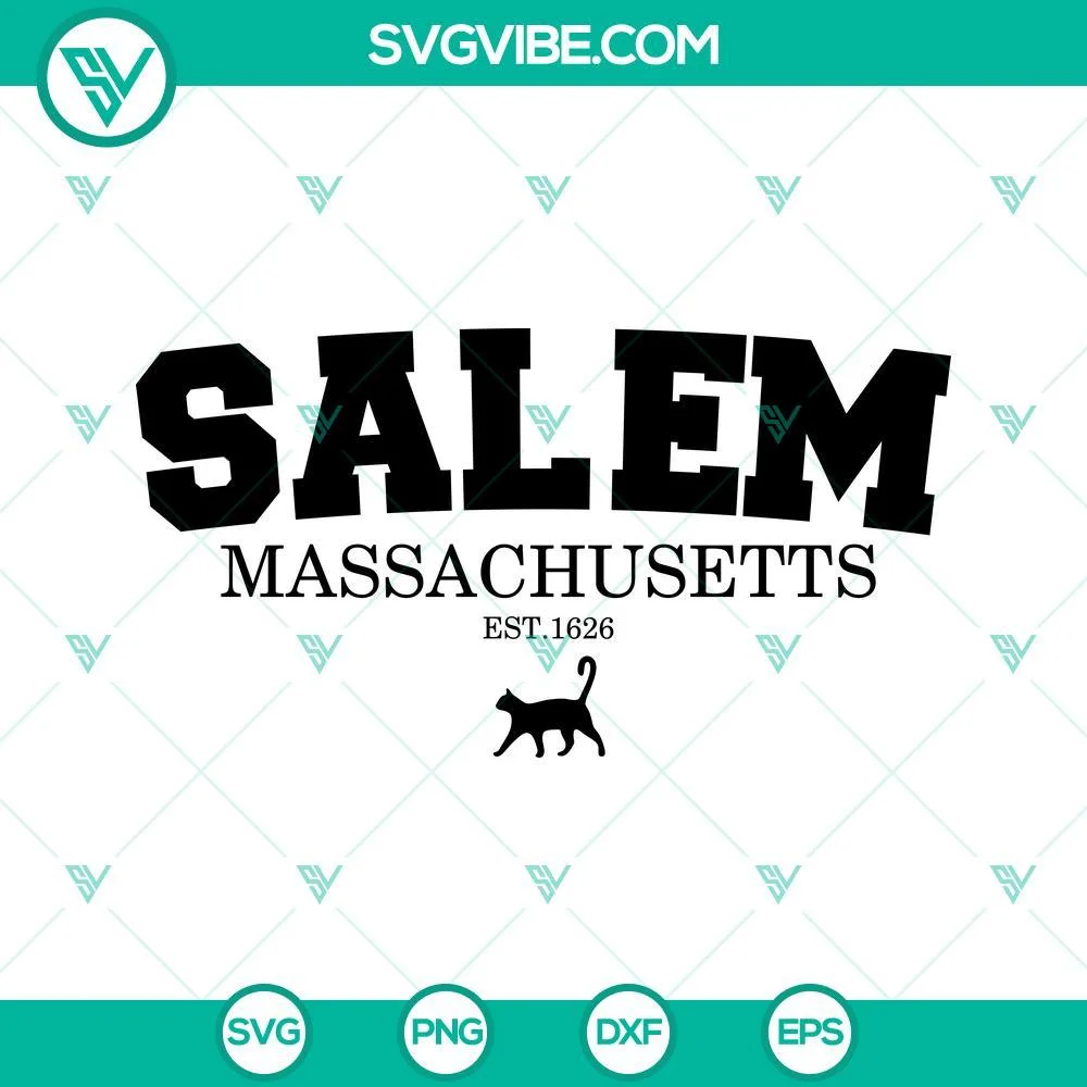 Halloween, SVG Files, Salem Massachusetts Cat SVG File, Witch SVG Images, 1