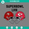 NFL Super Bowl LVIII 2024 SVG and PNG logo for San Francisco 49ers Vs Kansas City Chiefs game with team colors and Super Bowl theme.