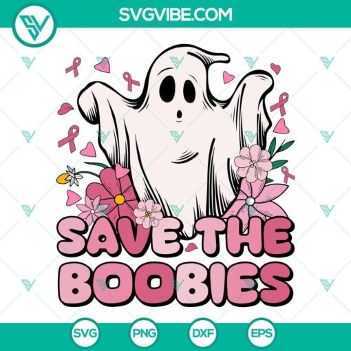 save the boobies svg halloween boo ghost breast cancer svg pink ribbon svg ghost and flower svg cancer awareness halloween svg 3 mockup