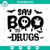 Red Ribbon Week and Halloween themed SVG file design with the message "Say Boo To Drugs". PNG, DXF, and EPS formats available.