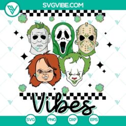St Patricks Day Horror Shamrock SVG files with scary character vibes, including PNG, DXF, and EPS formats.