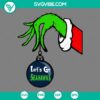 Seattle Seahawks themed Grinch hand holding an ornament SVG file for Christmas festivities.