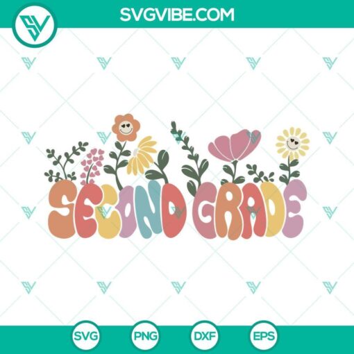 second grade retro wildflowers svg 2nd grade groovy svg teacher svg back to school trendy svg png dxf eps 1 mockup