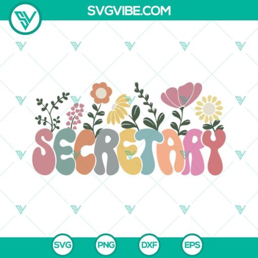 secretary retro wildflowers svg trendy school secretary teacher svg png dxf eps files 4 mockup