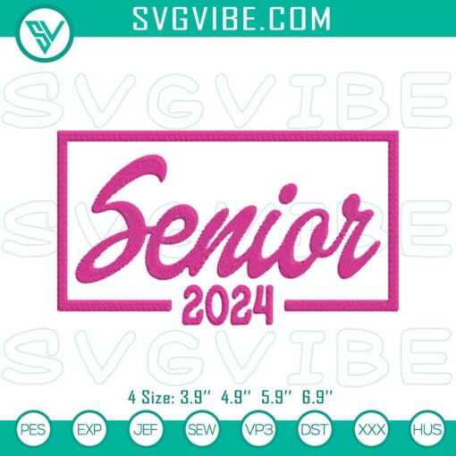 senior 2024 pink embroidery designs class of 2024 school embroidery files mockup