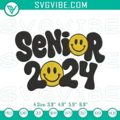 School Embroidery Designs, Embroidery Designs, Senior 2024 Smiley Face 11