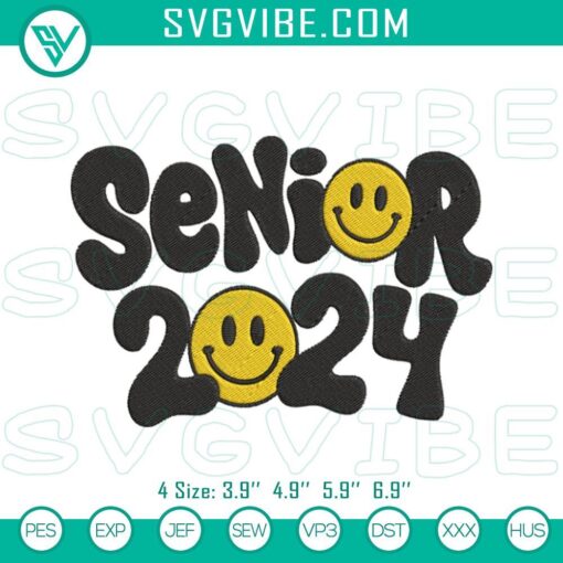 senior 2024 smiley face embroidery designs class of 2024 embroidery pattern files mockup