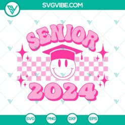 School, SVG Files, Senior 2024 Smiley Pink SVG Images, Graduation SVG Download, 21