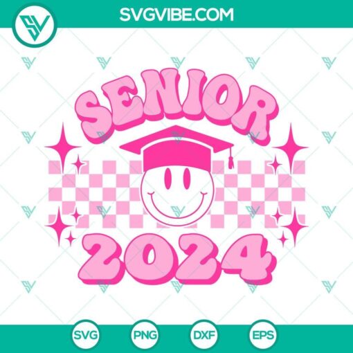 senior 2024 smiley pink svg graduation svg retro checkered svg senior class of 2024 svg png dxf eps files 5 mockup