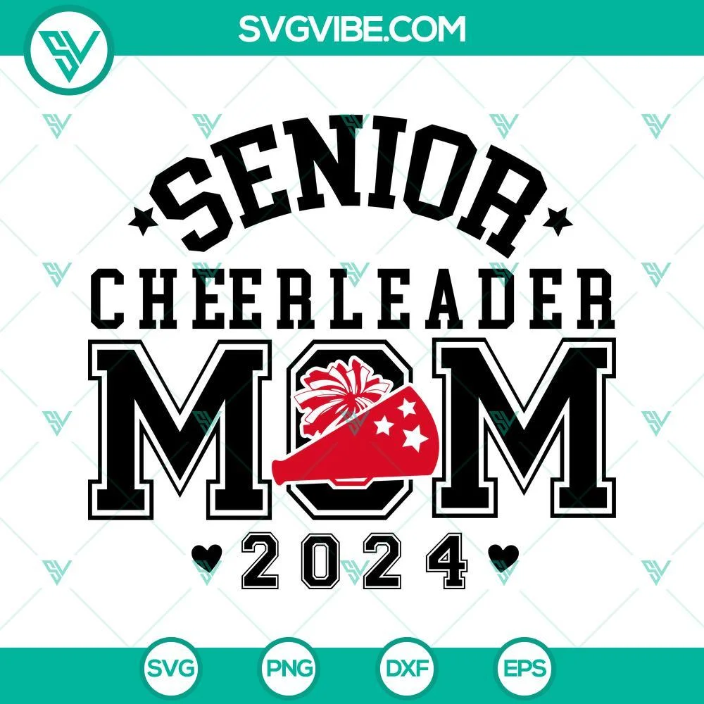 School, SVG Files, Senior Cheerleader Mom 2024 SVG Image, Cheer Megaphone SVG 1