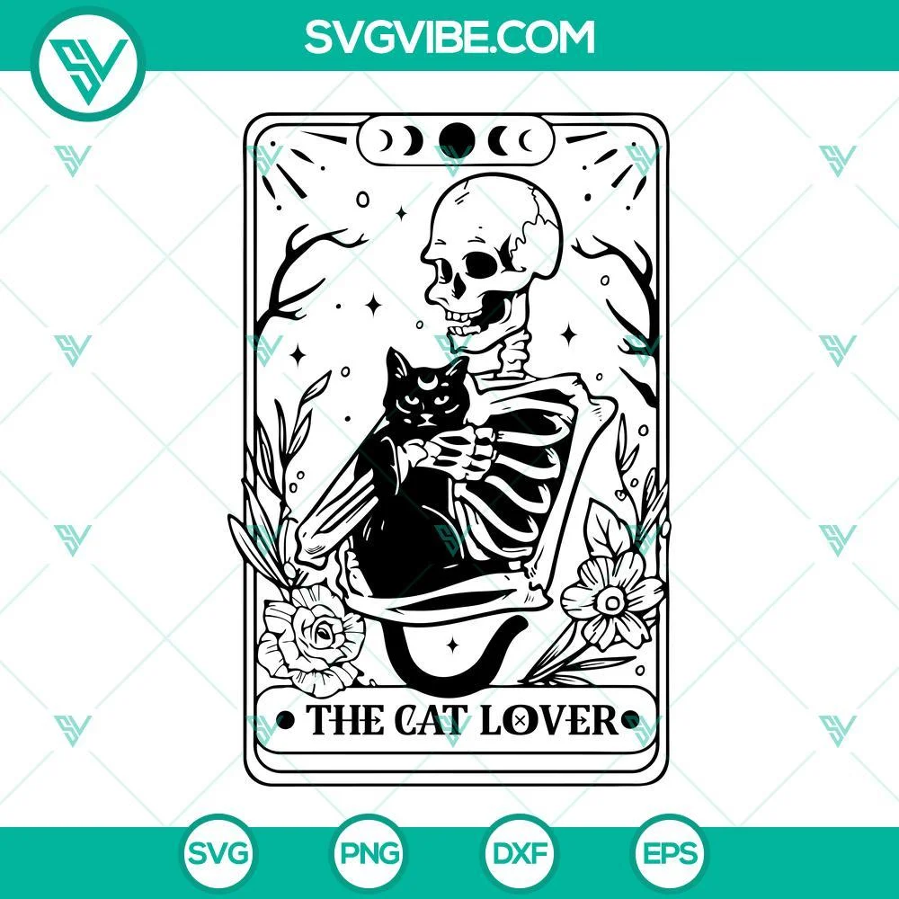 Skeleton, SVG Files, Skeleton And Cat SVG Images, The Cat Lover Tarot SVG Image 1