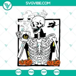Skeleton Drinking Coffee SVG File Digital File, Skeleton Pumpkin