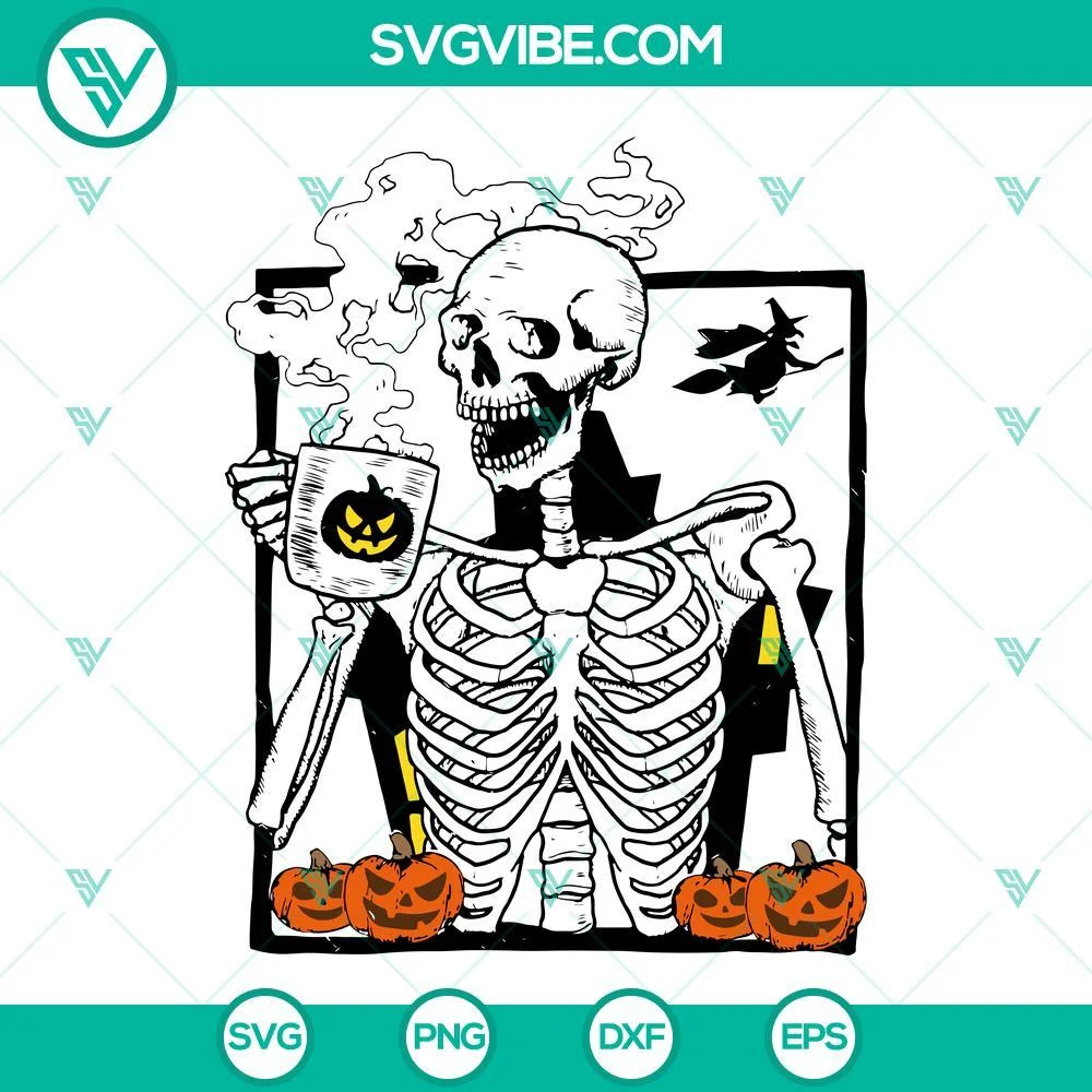 Halloween, SVG Files, Skeleton Drinking Coffee SVG File Digital File, Skeleton 1