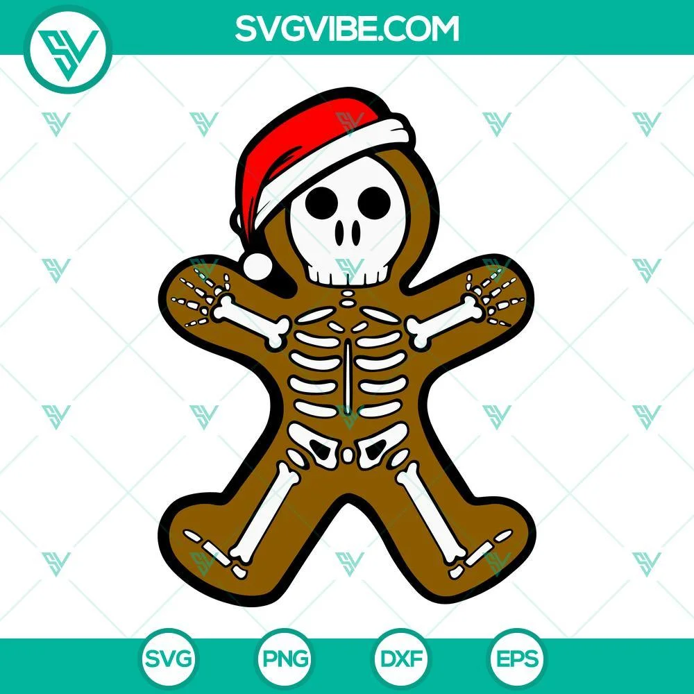 Christmas, Skeleton, SVG Files, Skeleton Gingerbread Santa Hat SVG Images, 1