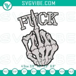 Embroidery Designs, Skeleton Hand Fuck Embroidery Designs, Middle Finger 2