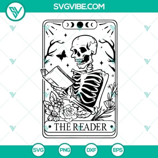 skeleton reading svg the reader tarot card svg the reader svg book lover svg 9 mockup