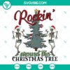 Skeleton dancing SVG for Christmas decoration, festive skeleton rocking around the tree. Festive Halloween theme.