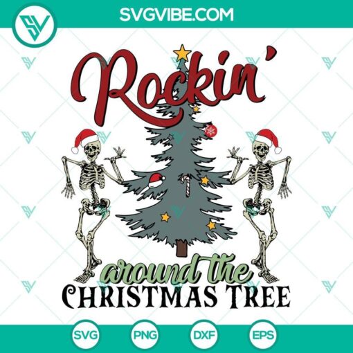 skeleton rockin around the christmas tree svg skeleton dancing christmas svg skeleton santa hat svg 3 mockup