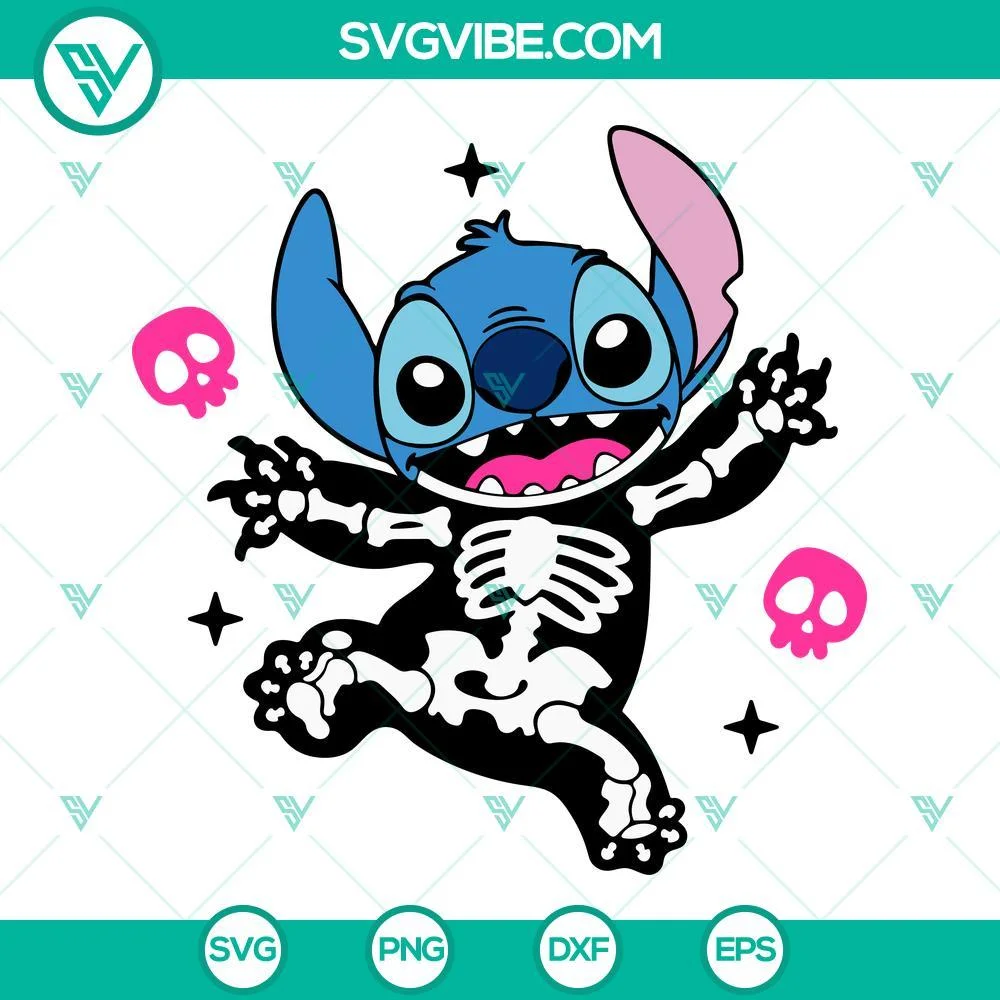 Disney, Halloween, SVG Files, Skeleton Stitch SVG File, Lilo & Stitch SVG 1