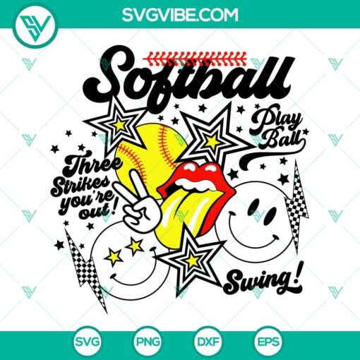 smiley face softball svg play ball softball svg cute softball vibes svg softball svg png dxf eps 2 mockup