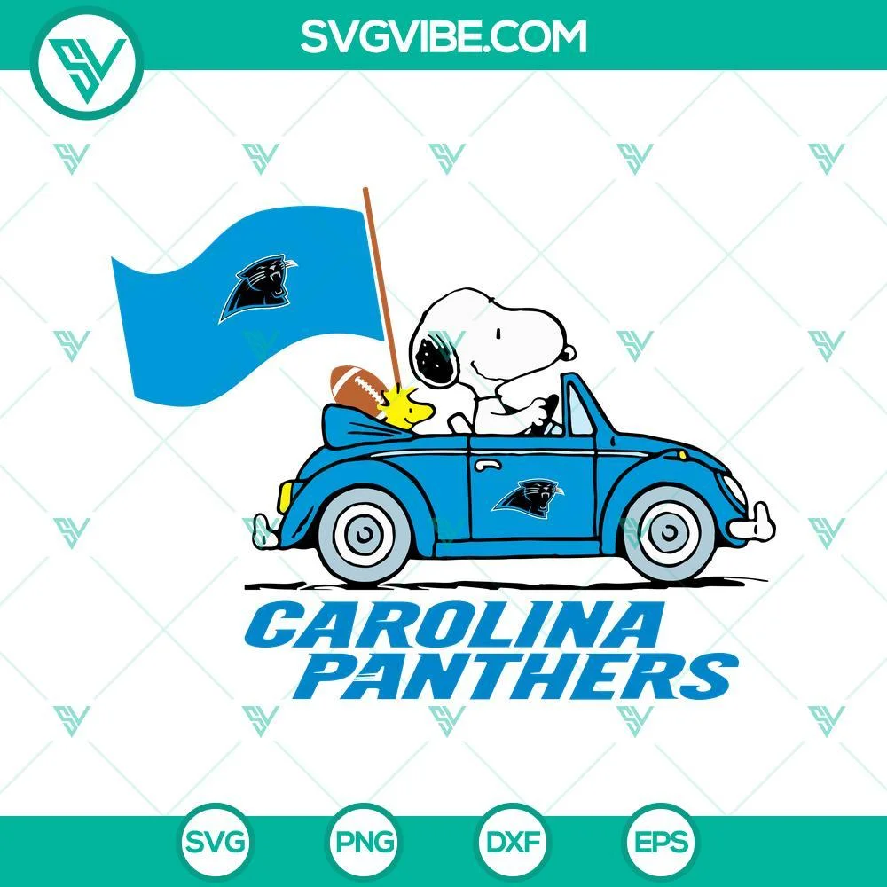 Cartoons, Football, Sports, SVG Files, Snoopy Car Carolina Panthers SVG Images 1