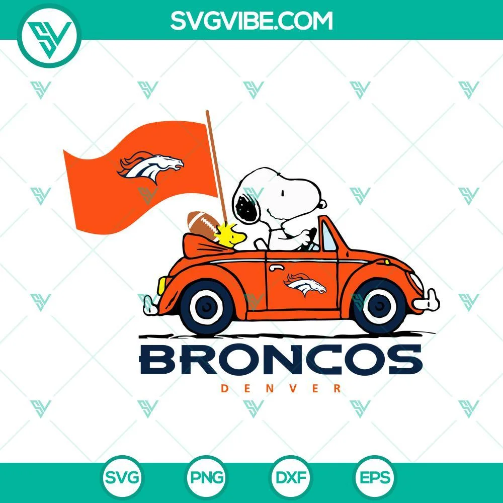 Cartoons, Football, Sports, SVG Files, Snoopy Car Denver Broncos SVG Images PNG 1