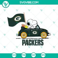 Cartoons, Football, Sports, SVG Files, Snoopy Car Green Bay Packers SVG Files 2