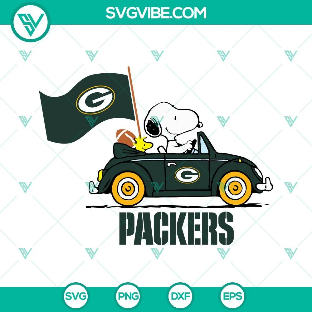 Cartoons, Football, Sports, SVG Files, Snoopy Car Green Bay Packers SVG Files 1