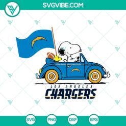Snoopy car Los Angeles Chargers football SVG featuring a creative design available for download in PNG, DXF, and EPS formats.