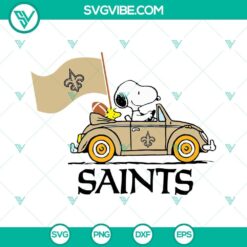 Snoopy Car New Orleans Saints logo SVG PNG DXF EPS cut files for crafting, DIY projects, and NFL fans.