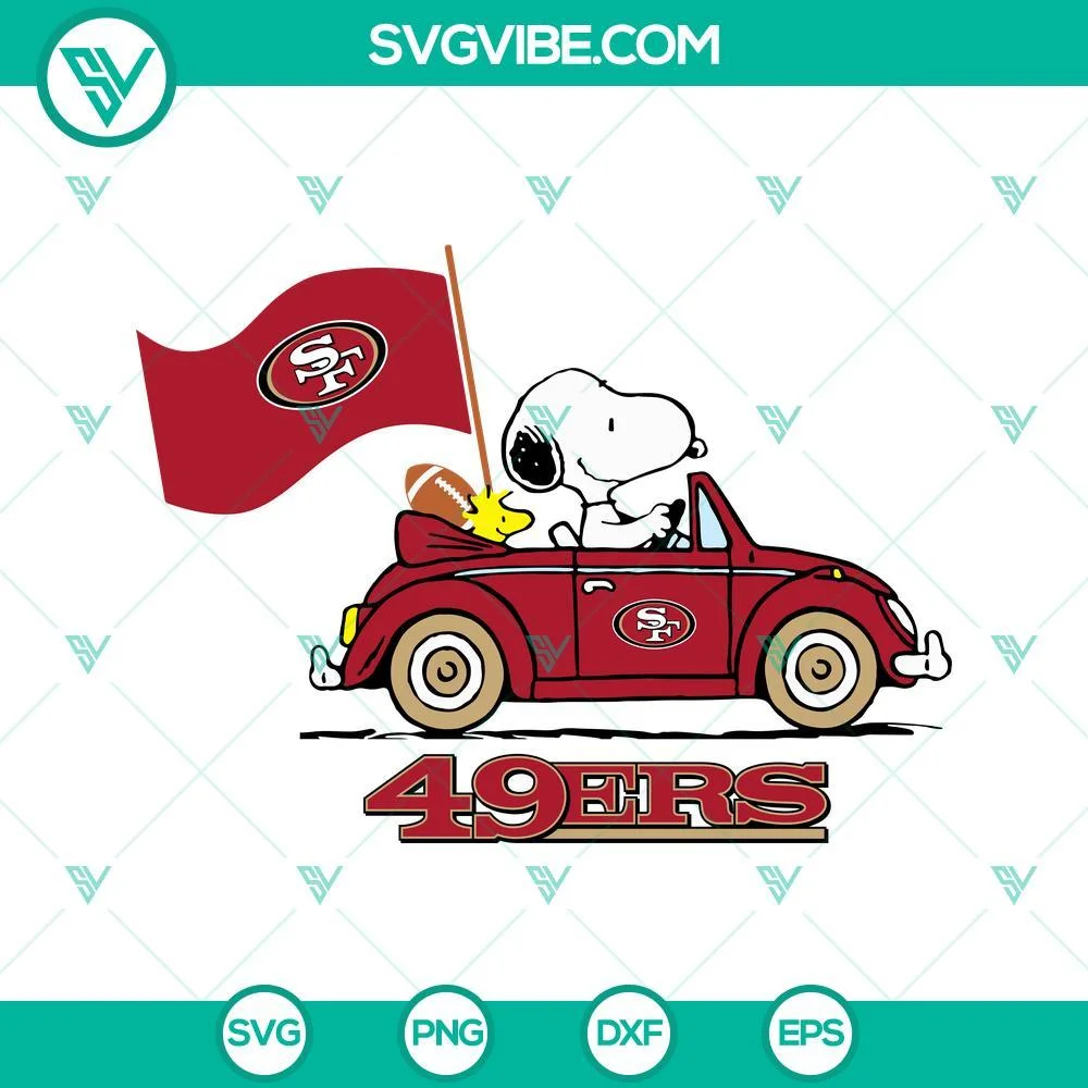 Cartoons, Football, Sports, SVG Files, Snoopy Car San Francisco 49ers SVG 1