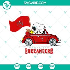Snoopy car Tampa Bay Buccaneers logo SVG download with PNG, DXF, and EPS cut files for crafts and designs.