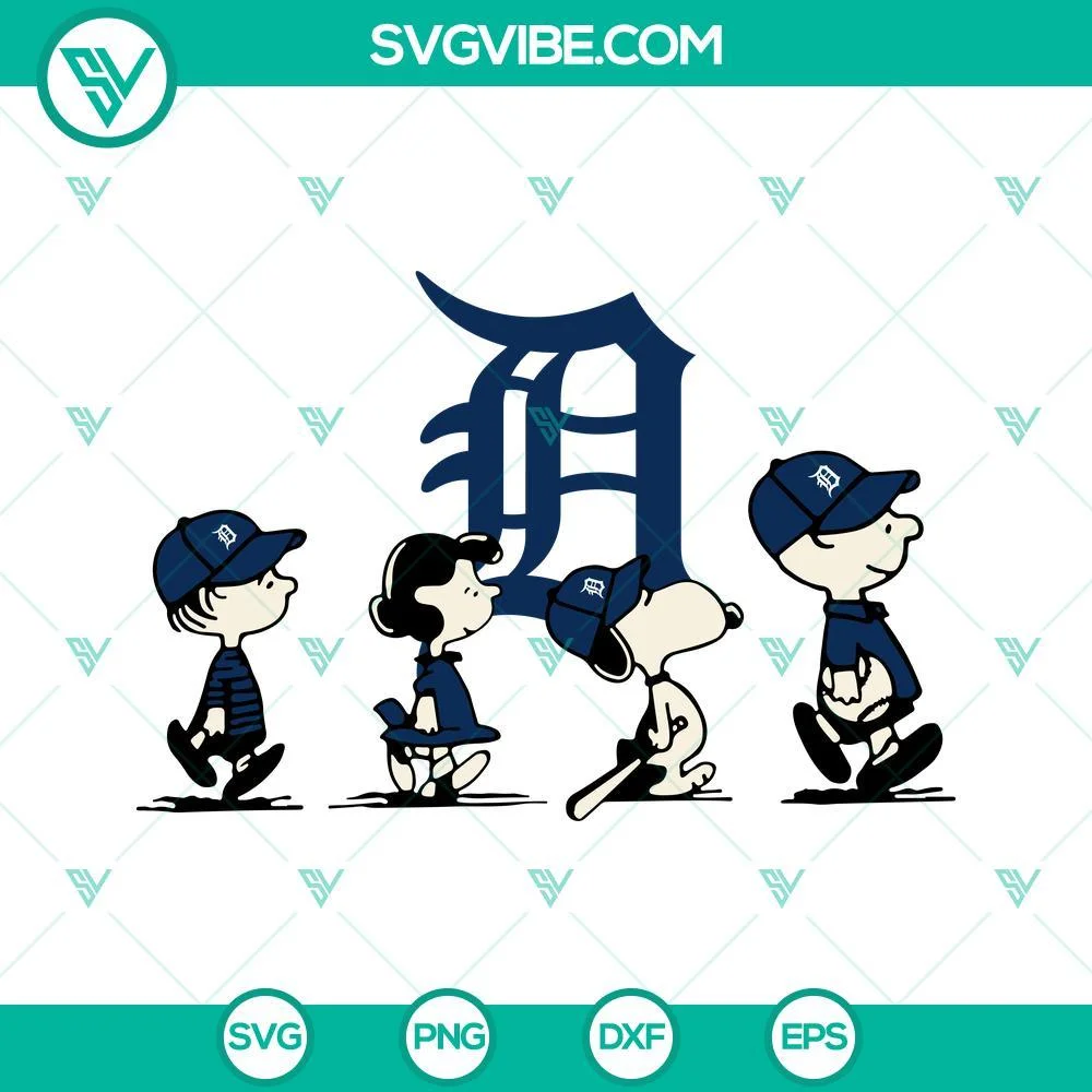 Sports, SVG Files, Snoopy Charlie Brown Detroit Tigers SVG Files PNG DXF EPS 1