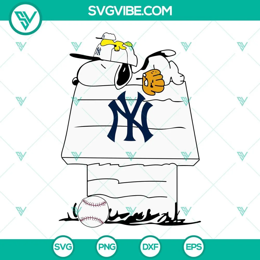 Cartoons, Sports, SVG Files, Snoopy New York Yankees SVG File PNG DXF EPS Cut 1