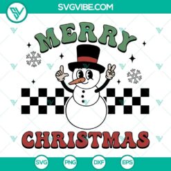 Snowman Merry Christmas retro design SVG images for crafting projects in various file formats like PNG, DXF, and EPS.