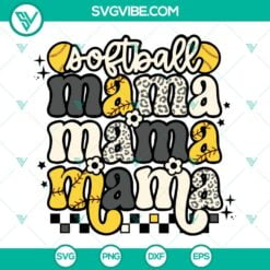 Softball, Sports, SVG Files, Softball Mama Retro SVG Image, Leopard Print SVG 8