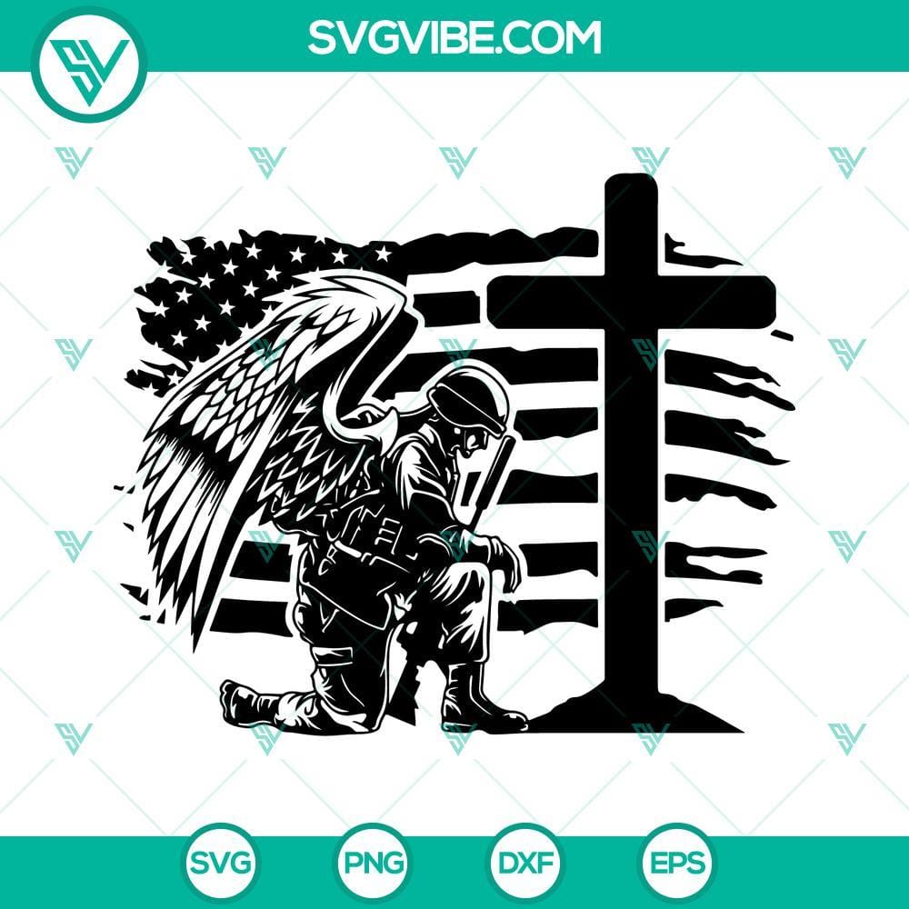 soldier-angel-wings-kneeling-at-cross-american-flag-svg-us-army-soldier-svg-patriotic-svg-veteran-svg-png-dxf-eps-2-mockup.jpg Soldier angel with wings kneeling at cross, American flag, US Army SVG images for patriotic designs.