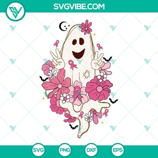 spooky ghost breast cancer svg breast cancer awareness pink flowers ghost halloween svg png dxf eps 7 mockup